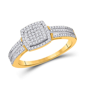 10kt Yellow Gold Round Diamond Square Bridal Wedding Engagement Ring 1/4 Cttw