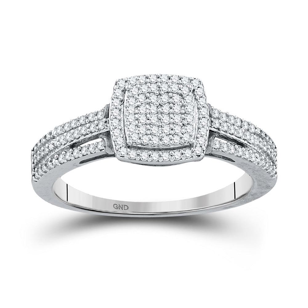 10kt White Gold Round Diamond Cluster Bridal Wedding Engagement Ring 1/4 Cttw
