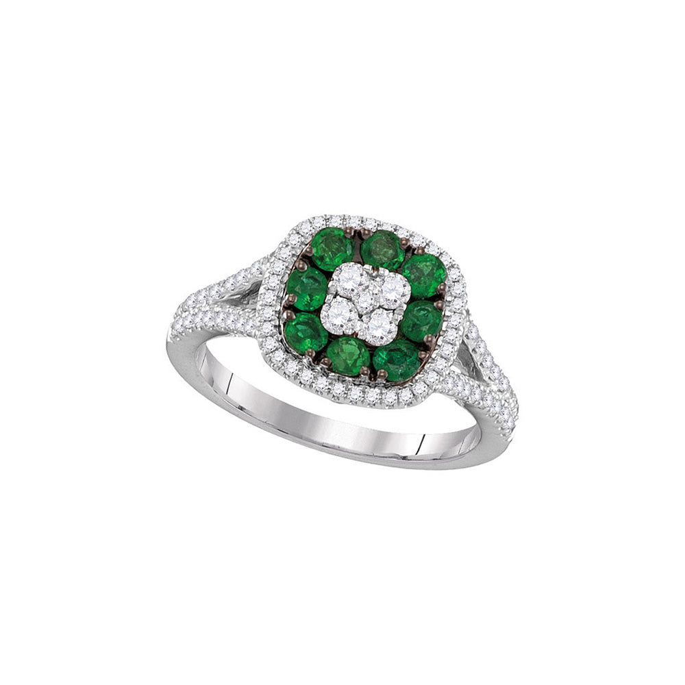 18kt White Gold Womens Round Emerald Diamond Square Cluster Ring 7/8 Cttw
