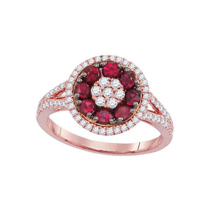18kt Rose Gold Womens Round Ruby Diamond Flower Cluster Ring 7/8 Cttw