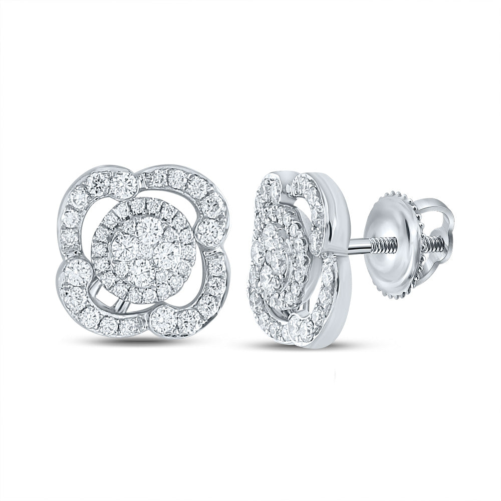 18kt White Gold Womens Round Diamond Cluster Earrings 1 Cttw