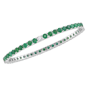 18kt White Gold Womens Emerald Lab-Created Emerald Bangle Bracelet 7-5/8 Cttw