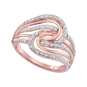 10kt Rose Gold Womens Round Diamond Swirl Strand Fashion Ring 1/10 Cttw