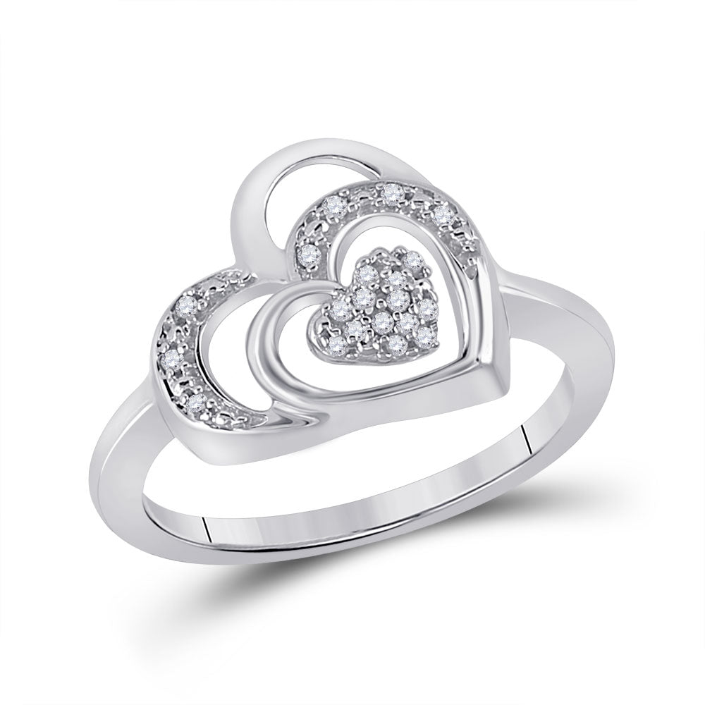 Sterling Silver Womens Round Diamond Heart Ring 1/20 Cttw