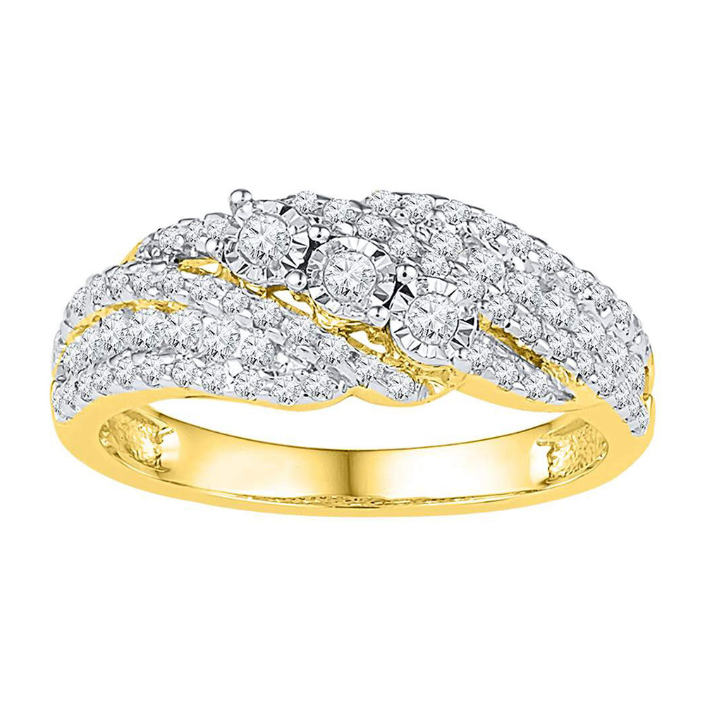 10kt Yellow Gold Womens Round Diamond 3-stone Ring 1/2 Cttw