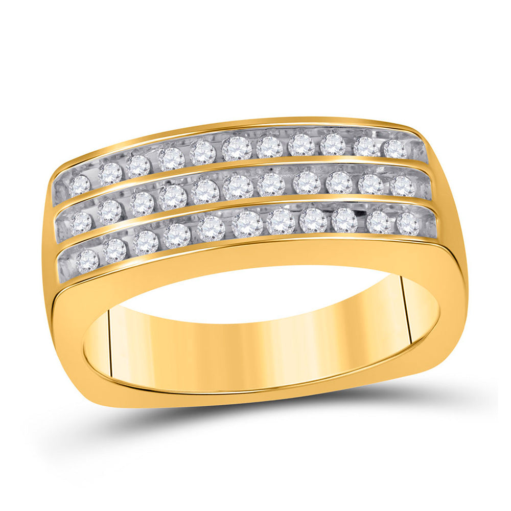 10kt Yellow Gold Mens Round Diamond 3-Row Band Ring 1/2 Cttw