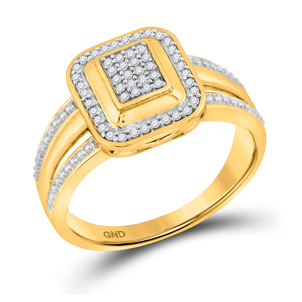 10kt Yellow Gold Womens Round Diamond Square Cluster Ring 1/6 Cttw