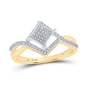 10kt Yellow Gold Womens Round Diamond Offset Square Cluster Ring 1/4 Cttw