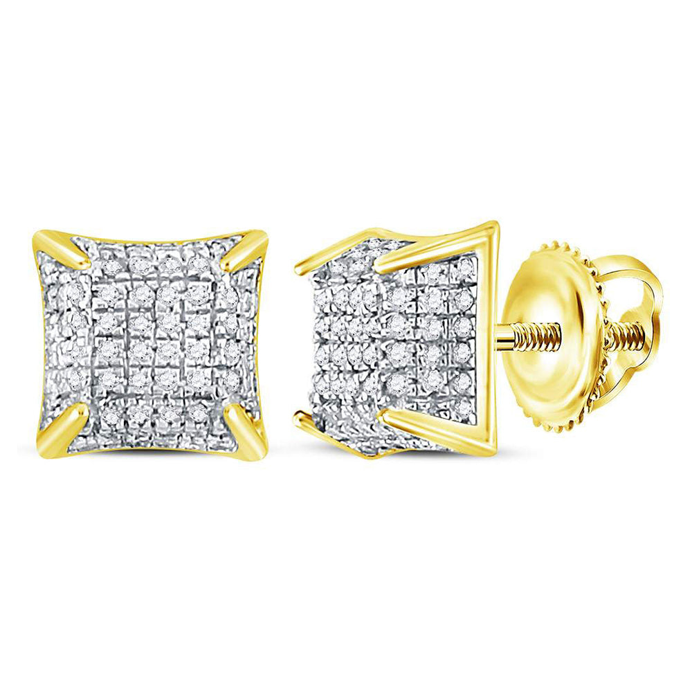10kt Yellow Gold Mens Round Diamond Square Stud Earrings 1/3 Cttw