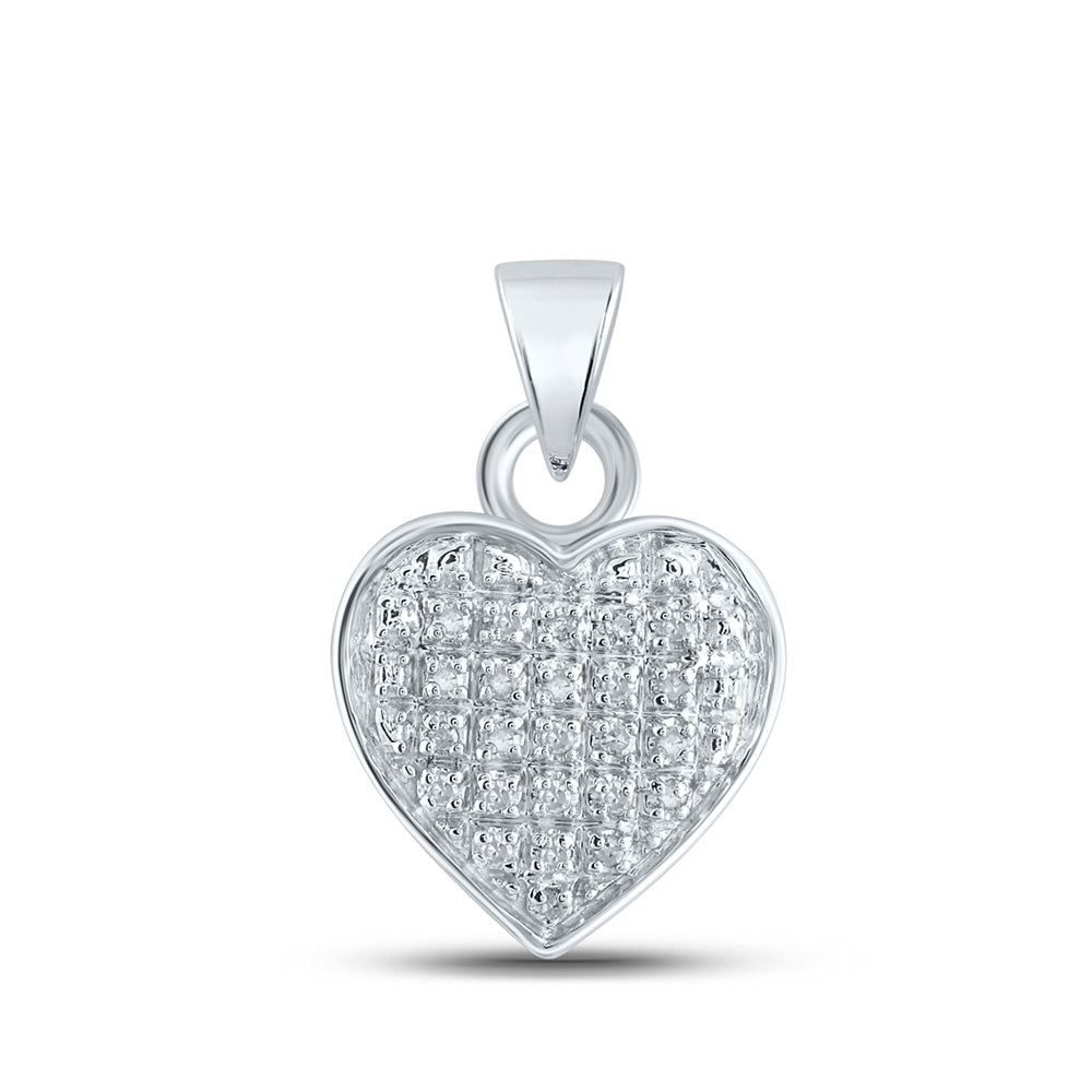 Sterling Silver Womens Round Diamond Small Heart Pendant 1/20 Cttw