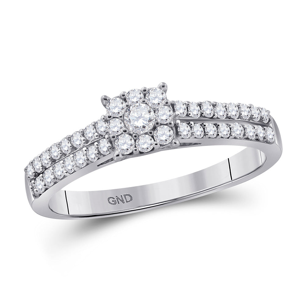 14kt White Gold Round Diamond Cluster Bridal Wedding Engagement Ring 1/3 Cttw
