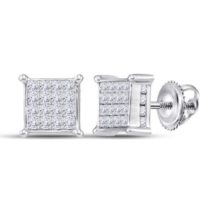14kt White Gold Womens Princess Diamond Square Cluster Earrings 1/2 Cttw