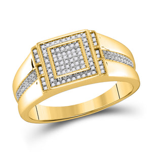 10kt Yellow Gold Mens Round Diamond Square Ring 1/5 Cttw