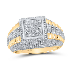 10kt Yellow Gold Mens Round Diamond Square Cluster Ring 1-1/3 Cttw