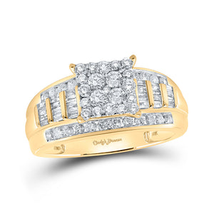 10kt Yellow Gold Round Diamond Square Bridal Wedding Engagement Ring 1 Cttw