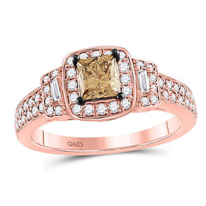 14kt Rose Gold Princess Brown Diamond Solitaire Bridal Wedding Engagement Ring 1 Cttw