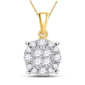 14kt Yellow Gold Womens Princess Diamond Cluster Pendant 1/6 Cttw