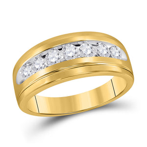 10kt Yellow Gold Mens Round Diamond Wedding Channel-Set Band Ring 3/4 Cttw