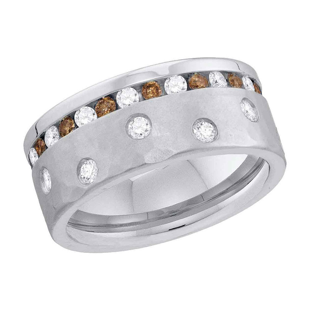 14kt White Gold Womens Round Brown Diamond Band Ring 1-1/8 Cttw