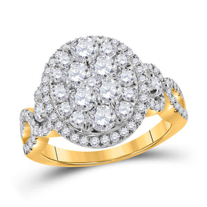 14kt Yellow Gold Womens Round Diamond Oval Cluster Ring 1-1/2 Cttw