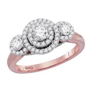 14kt Rose Gold Round Diamond 3-stone Bridal Wedding Engagement Ring 1 Cttw