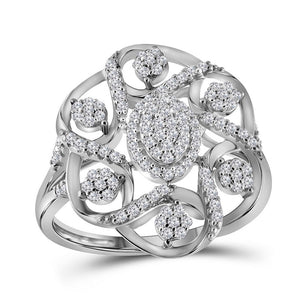 10kt White Gold Womens Round Diamond Cluster Cocktail Ring 1/3 Cttw