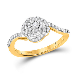 14kt Yellow Gold Womens Round Diamond Swirl Fashion Ring 1/3 Cttw