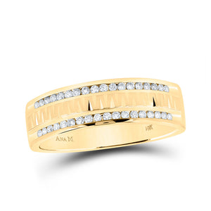14kt Yellow Gold Mens Round Diamond Wedding Double Row Band Ring 1/4 Cttw