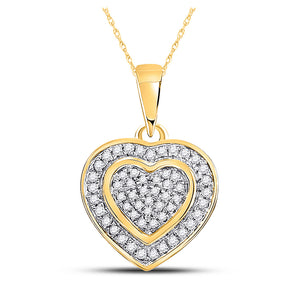 10kt Yellow Gold Womens Round Diamond Heart Pendant 1/5 Cttw