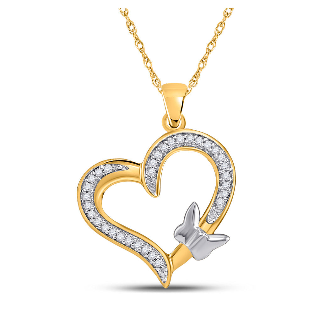 10kt Yellow Gold Womens Round Diamond Butterfly Heart Pendant 1/10 Cttw
