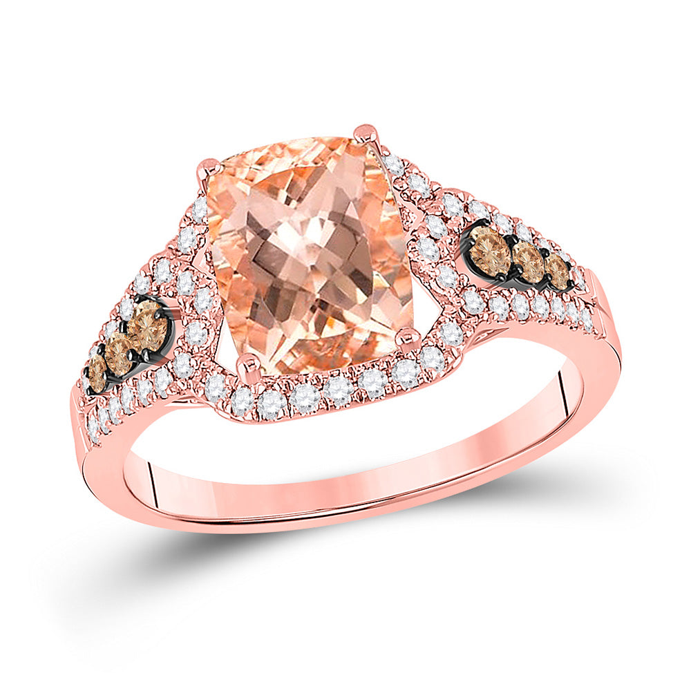 14kt Rose Gold Womens Cushion Morganite Diamond Solitaire Ring 1/2 Cttw