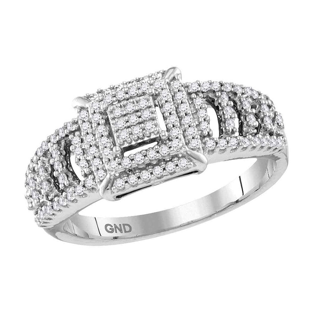10kt White Gold Womens Round Diamond Square Cluster Ring 1/3 Cttw