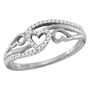 10kt White Gold Womens Round Diamond Heart Band Ring 1/8 Cttw