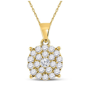 10kt Yellow Gold Womens Round Diamond Cluster Pendant 1 Cttw