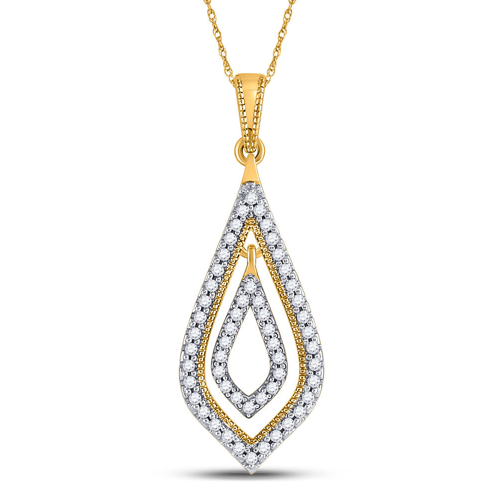 10kt Yellow Gold Womens Round Diamond Double Nested Oval Pendant 1/4 Cttw