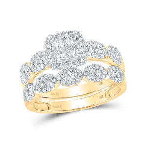 14kt Yellow Gold Princess Diamond Square Bridal Wedding Ring Band Set 1 Cttw