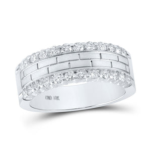 10kt White Gold Mens Round Diamond Wedding Brick Band Ring 1 Cttw
