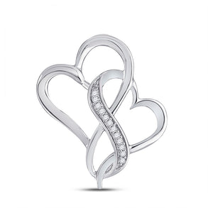 Sterling Silver Womens Round Diamond Entwined Heart Pendant 1/20 Cttw