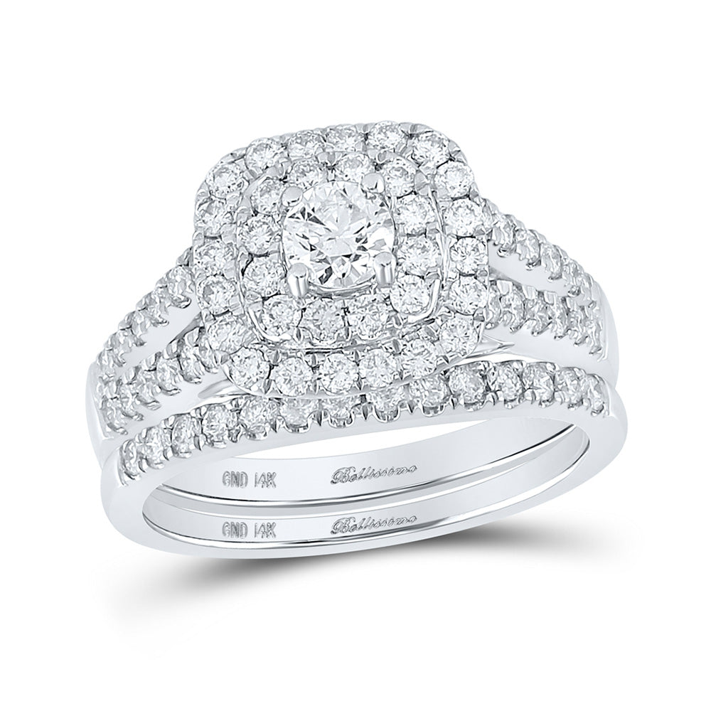 14kt White Gold Round Diamond Halo Bridal Wedding Ring Band Set 1-1/4 Cttw