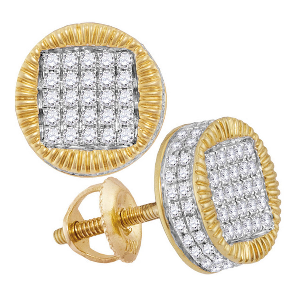 10kt Yellow Gold Mens Round Diamond Fluted Circle Stud Earrings 1/2 Cttw