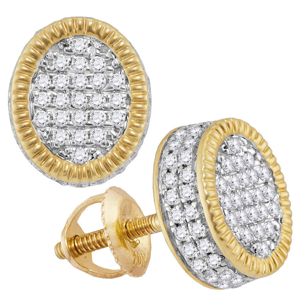 10kt Yellow Gold Mens Round Diamond Fluted Oval Cluster Stud Earrings 1/2 Cttw