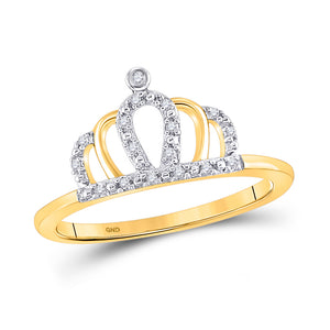 10kt Yellow Gold Womens Round Diamond Crown Tiara Princess Band Ring 1/20 Cttw