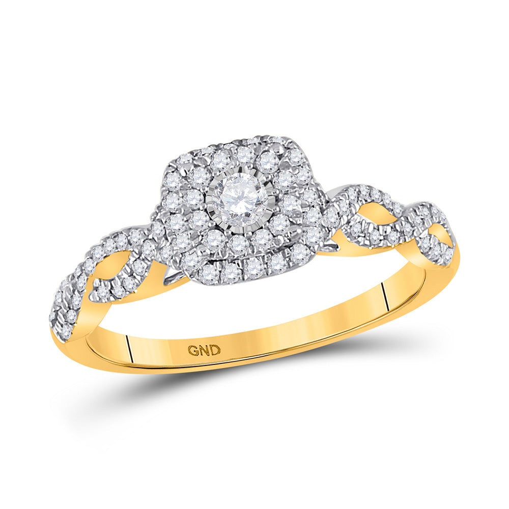 10kt Yellow Gold Round Diamond Halo Bridal Wedding Engagement Ring 1/3 Cttw