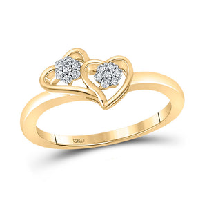 10kt Yellow Gold Womens Round Diamond Double Heart Ring 1/10 Cttw