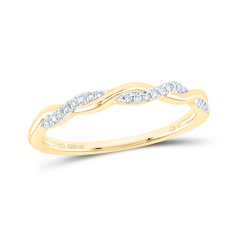 10kt Yellow Gold Womens Round Diamond Twist Stackable Band Ring 1/12 Cttw