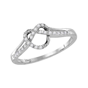10kt White Gold Womens Round Diamond Knot Heart Ring 1/8 Cttw