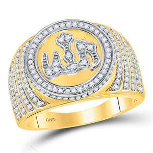 10kt Yellow Gold Mens Round Diamond Allah Circle Ring 1 Cttw