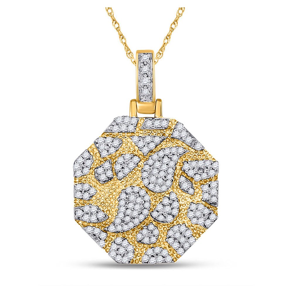 10kt Yellow Gold Mens Round Diamond Hexagon Charm Pendant 1/2 Cttw