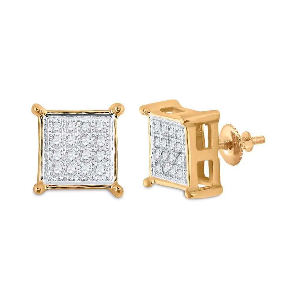 10kt Yellow Gold Mens Round Diamond Square Earrings 1/10 Cttw