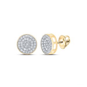 10kt Yellow Gold Mens Round Diamond Circle Disk Cluster Earrings 1/2 Cttw